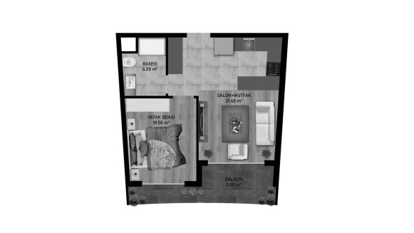 Apartment floor plan, 1 bedroom in ETERNIA No. 11006 (2D)
