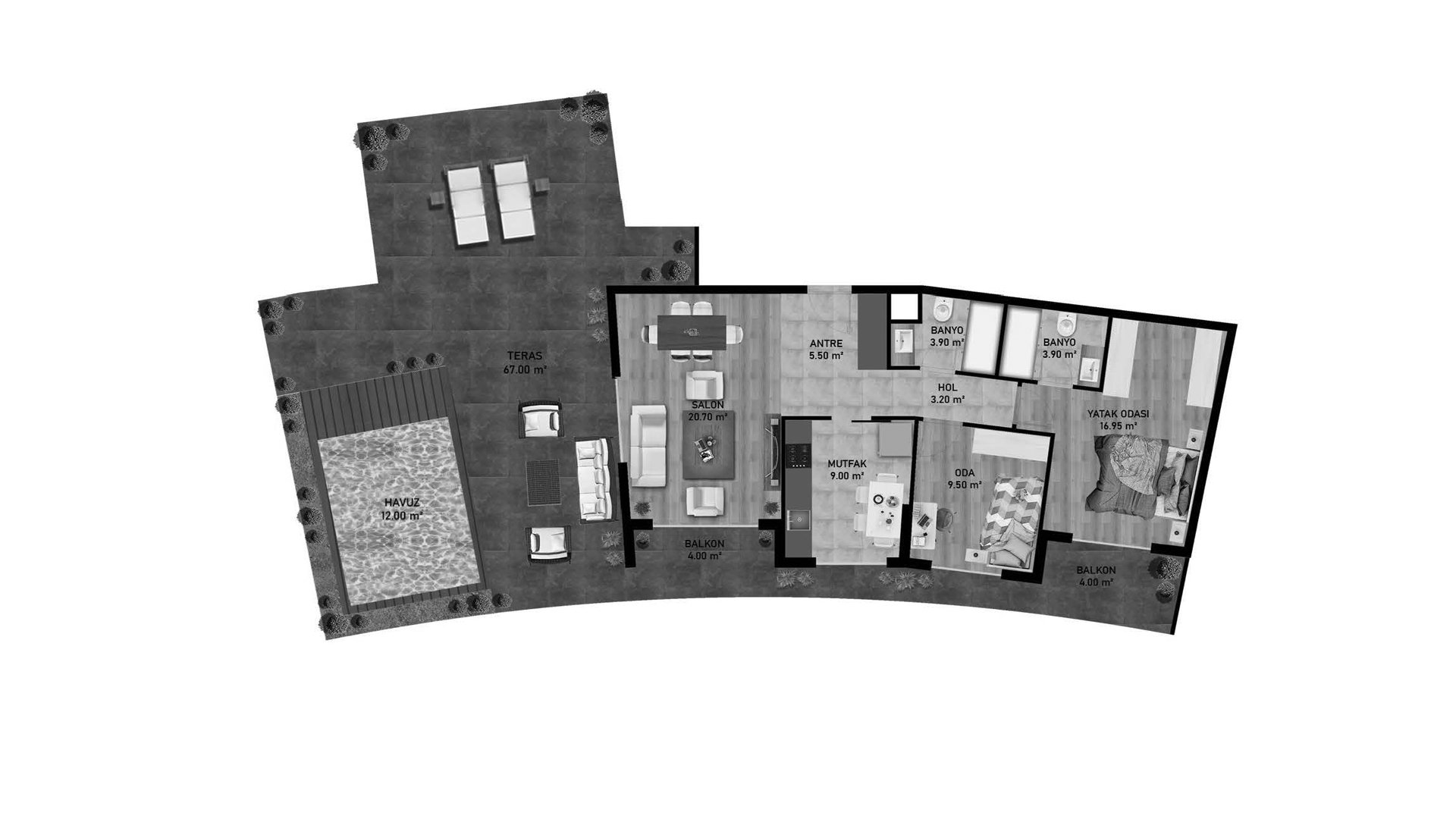 Apartment floor plan, 2 bedrooms in ETERNIA No. 11010